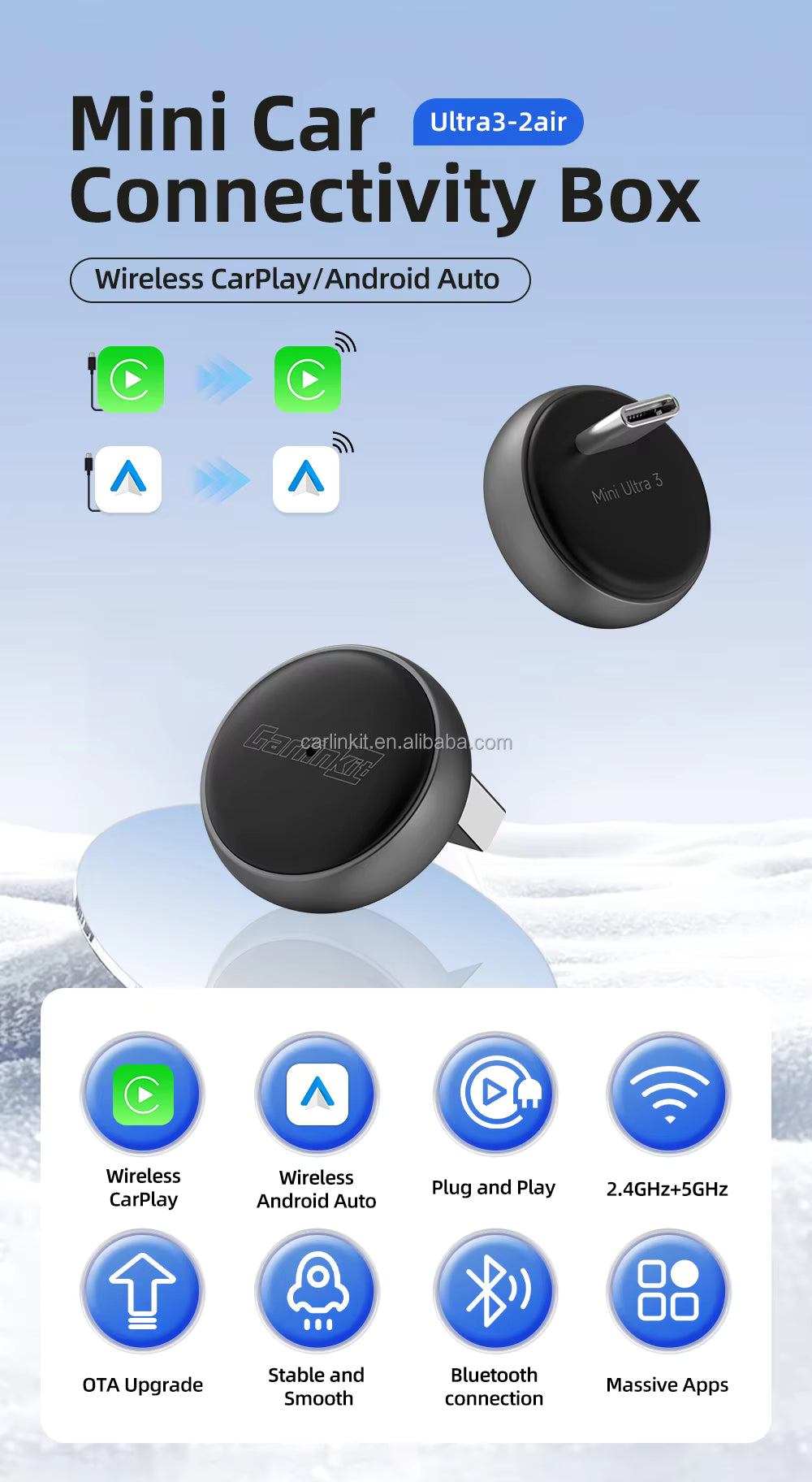 Carlinkit Usb Type c Mini Wireless Carplay  Android Auto Adapter  Dongle