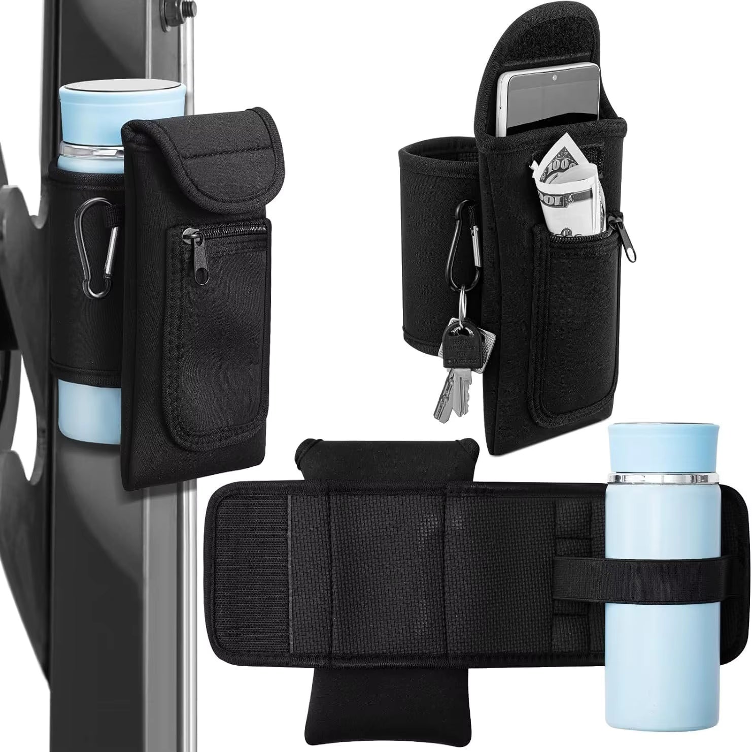 Magnetic Gym Bag Water Bottle Carrier Holder with Phone Pockets